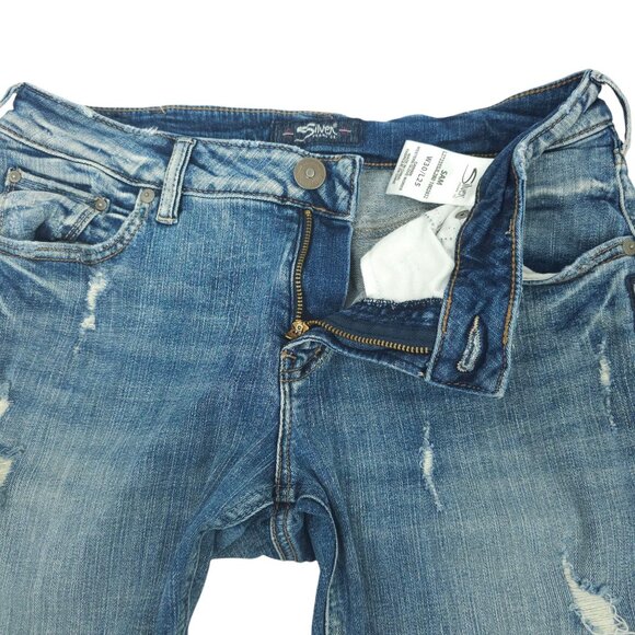 Silver Jeans Sam Boyfriend Sz 30 x 25 Mid Rise Stretch Distressed Crop Med Wash - Picture 11 of 12